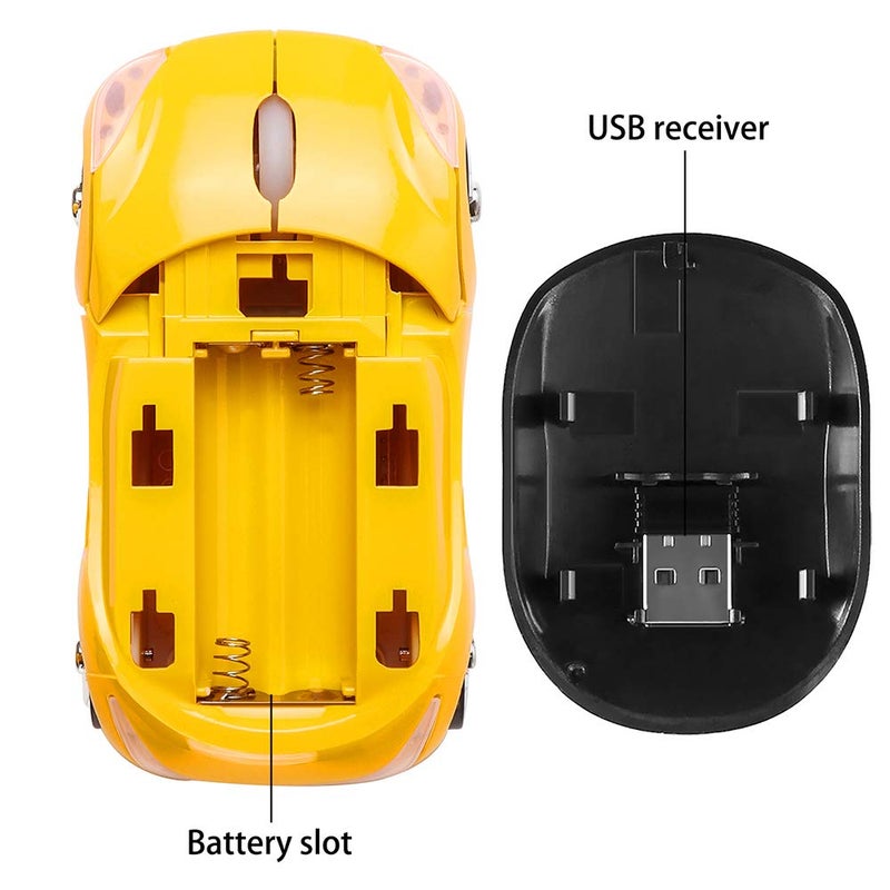 elec Space Usbkingdom 2.4GHz Wireless Mouse Cool 3D Sport Car Shape Ergonomic Optical Mice with USB Receiver for PC Laptop Computer Women Small Hands(Yellow) - Image 5